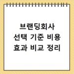 브랜딩회사 선택 기준 비용 효과 비교 정리