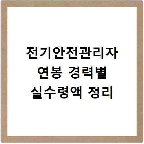 전기안전관리자 연봉 경력별 실수령액 정리